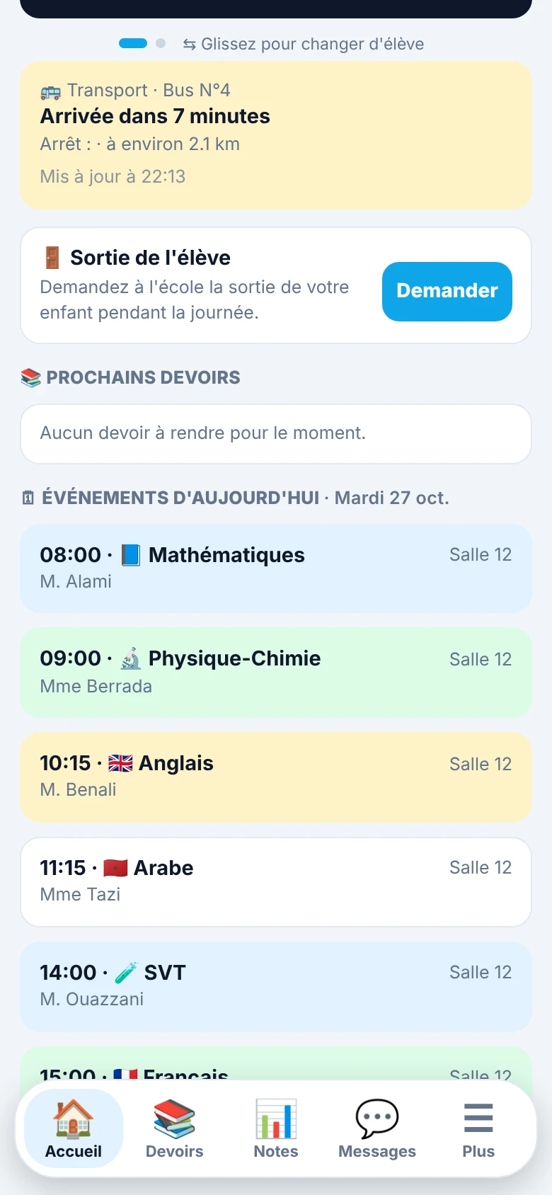 Demande de sortie de l'élève